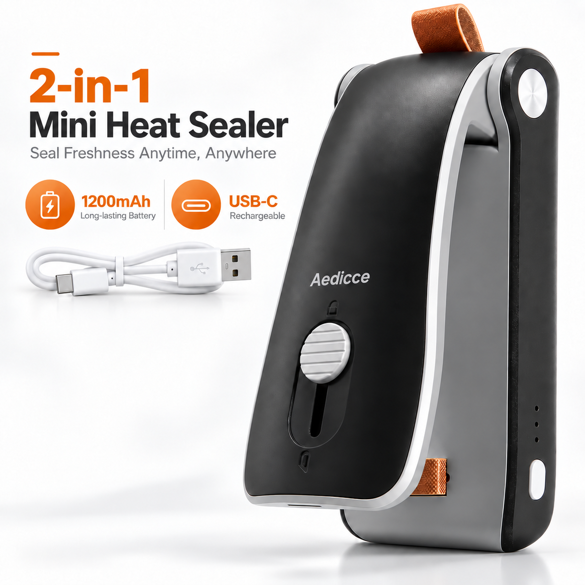 Handheld Mini Bag Sealer, 2-in-1 Rechargeable Heat Seal with Cutter for Chip Bags, Snacks & Kitchen Food Storage