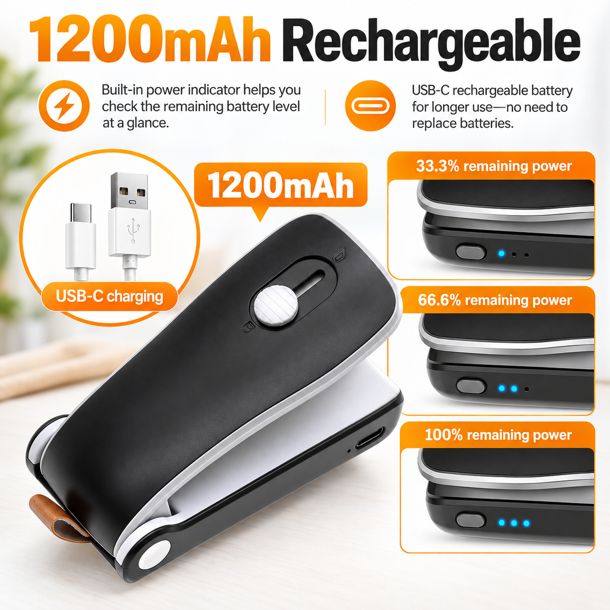 Handheld Mini Bag Sealer, 2-in-1 Rechargeable Heat Seal with Cutter for Chip Bags, Snacks & Kitchen Food Storage